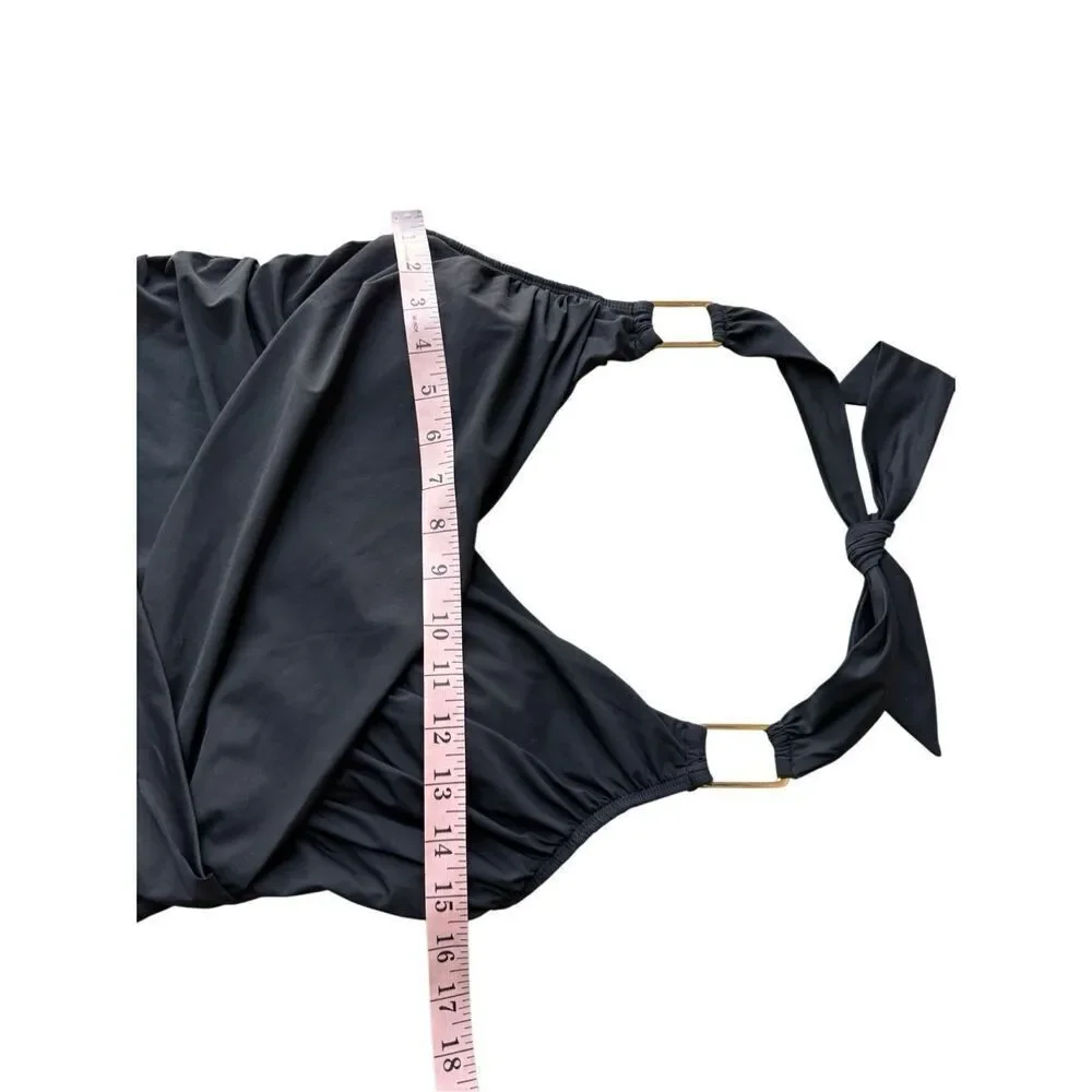 SPANX Whittle Waistline Draped Tankini Swimsuit Top In Black Size 10